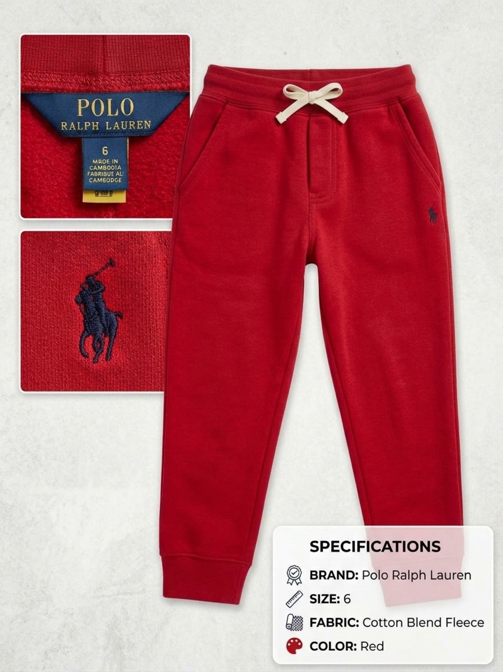 Polo Ralph Lauren Kids Red Fleece Jogger Pants Size 6 - Picture 1 of 1